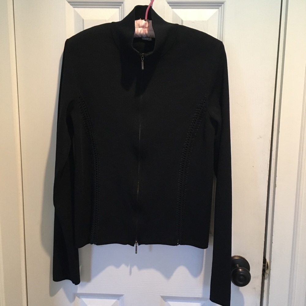 Vintage Zip Front Cardigan With Sexy See Though Crochet Seams